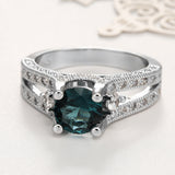 Teal Round CZ Split-Shank Pavé Ring