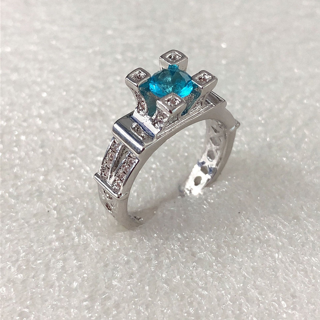 Aqua Princess CZ Baguette Shoulder Ring