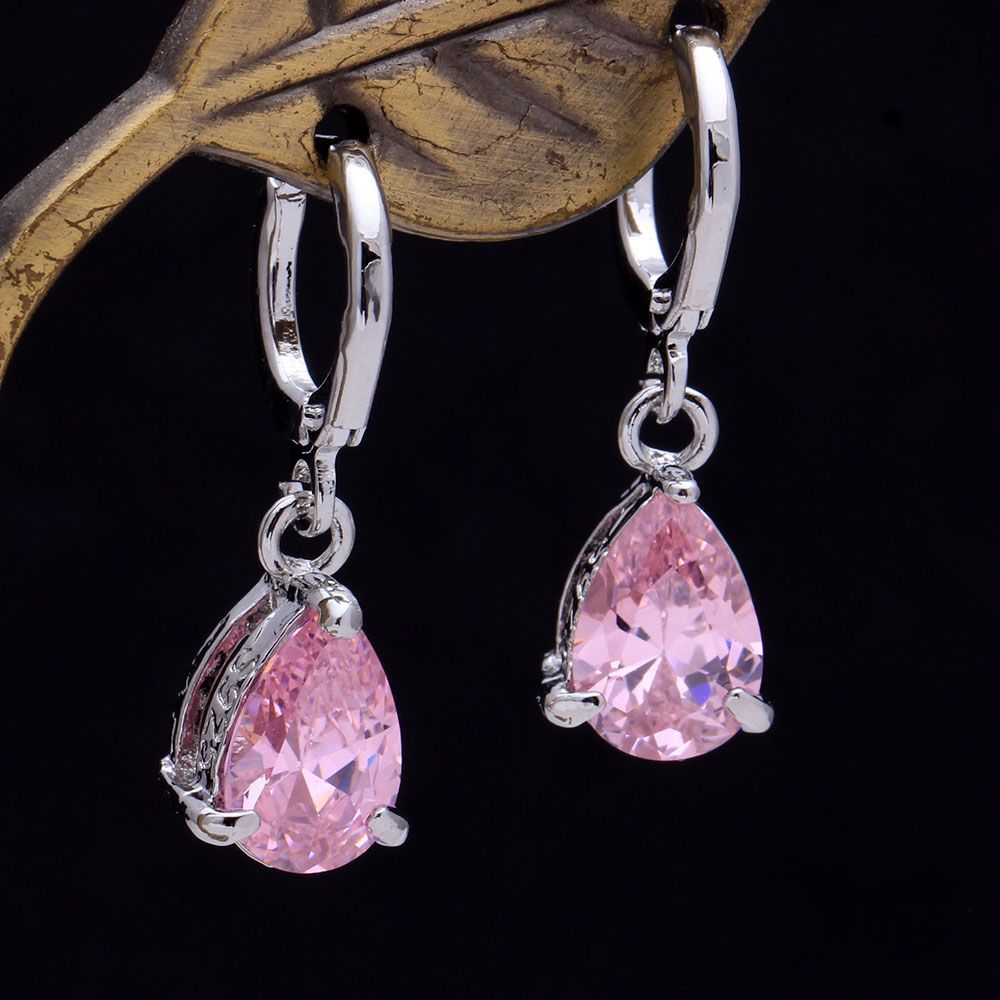 Pink Pear CZ Huggie Drop Earrings