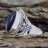 Labradorite-Look Oval Dotwork Ring