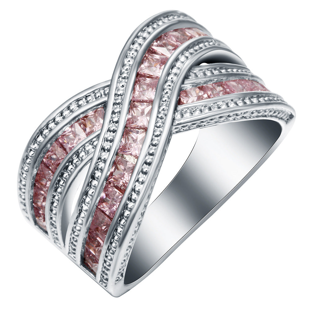 Pink Princess CZ Crisscross Channel Ring