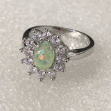 Opal-Look Oval CZ Flower Halo Ring