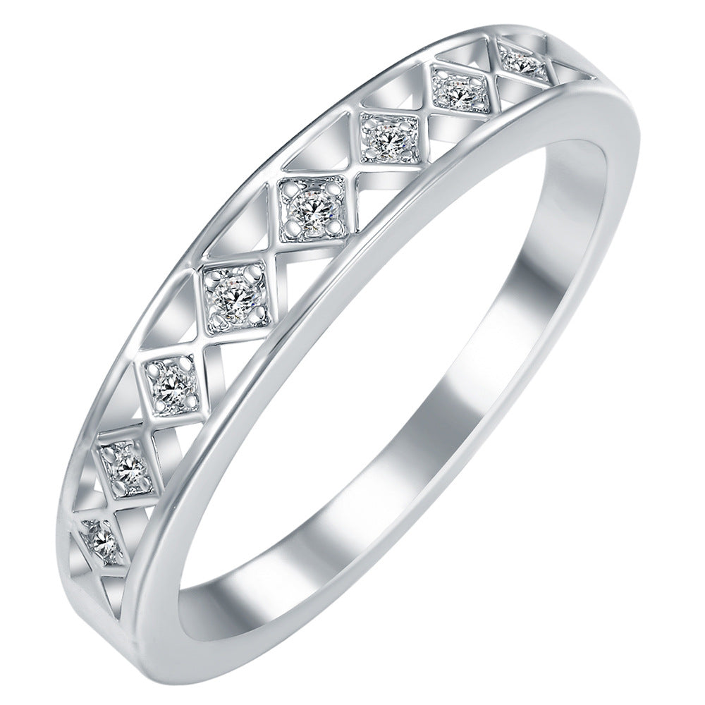 Openwork Lattice Pattern CZ Band Ring