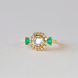 Clear Round CZ Halo Green Trillion Ring