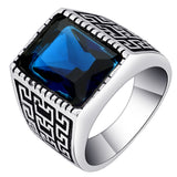 Sapphire-Blue Square Greek Key Ring