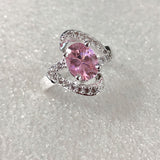 Pink Oval CZ Swirl Halo Ring