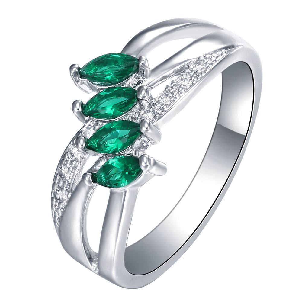 Emerald-Green Marquise CZ Four-Stone Ring