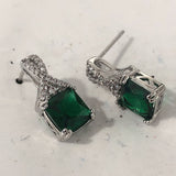Emerald-Green Square CZ Twist Drop Earrings