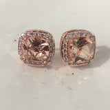 Champagne Cushion CZ Halo Stud Earrings