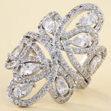 Pear CZ Pave Swirl Petal Cocktail Ring