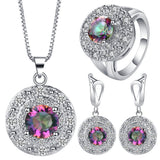 Rainbow Mystic Round CZ Halo Jewelry Set