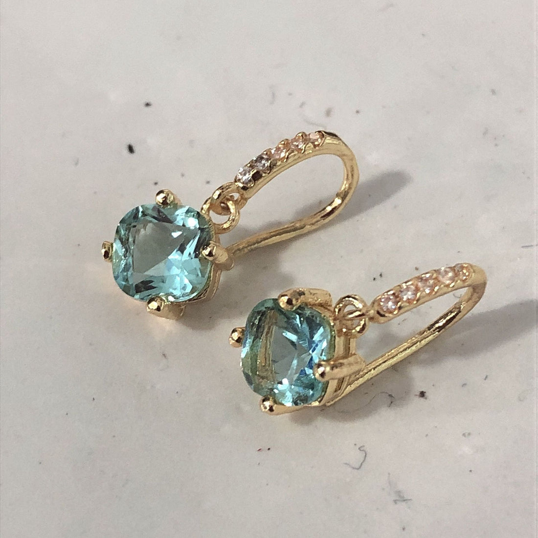 Aqua Cushion CZ Pavé Huggie Drop Earrings