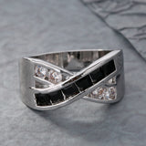 Black Baguette CZ Crisscross Band Ring