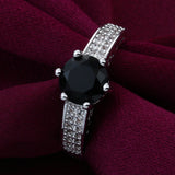 Black Round CZ Solitaire Pave Ring
