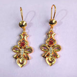 Red CZ Heart Arrowhead Drop Earrings