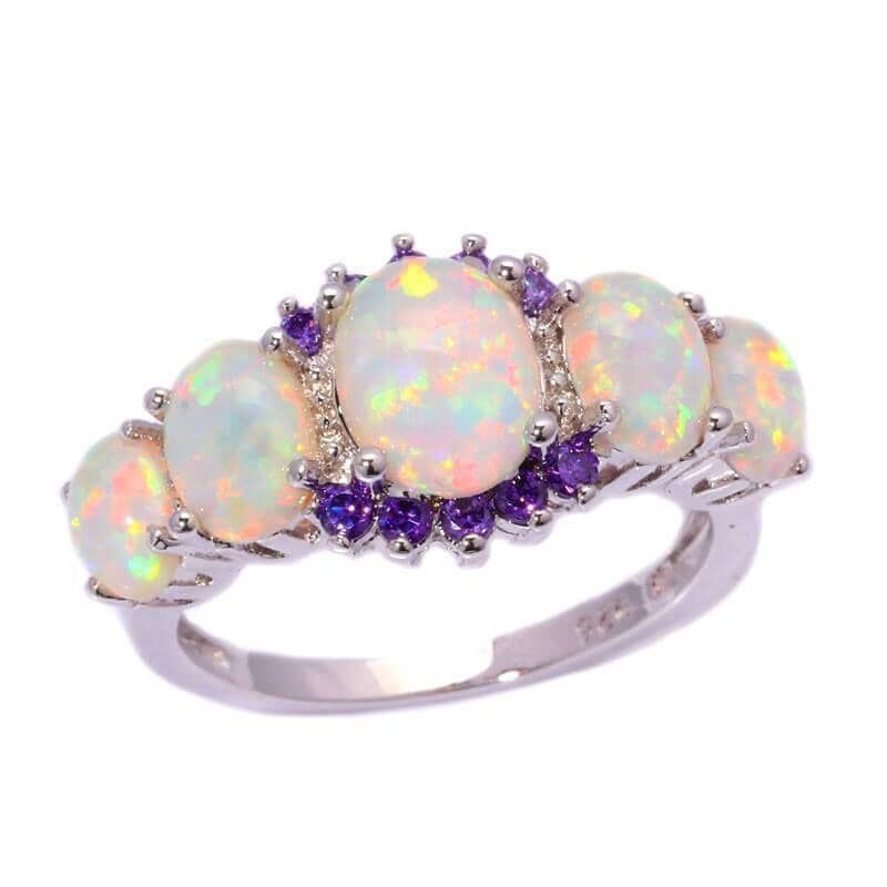 Opal-Look Five-Stone Purple CZ Accent Ring