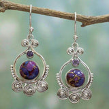 Purple Turquoise-Look Spiral Scroll Hook Earrings