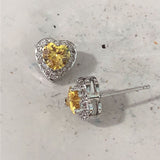 Aqua Heart CZ Halo Stud Earrings