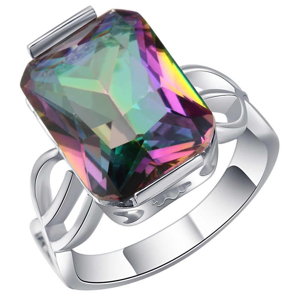 Rainbow Mystic Emerald-Cut CZ Statement Ring