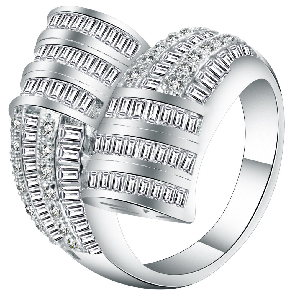 Baguette CZ Layered Wave Wide Ring