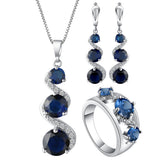 Sapphire-Blue CZ Swirl Drop Jewelry Set