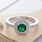 Emerald-Green Round CZ Pavé Halo Ring