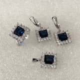 Sapphire-Blue Square CZ Halo Jewelry Set