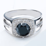 Black Round CZ Pavé Halo Men's Ring