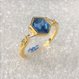 Sapphire-Blue Hexagon CZ Trillion Ring
