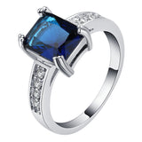 Sapphire-Blue Emerald-Cut CZ Pave Shank Ring