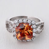 Orange Cushion CZ Halo Split-Shank Ring