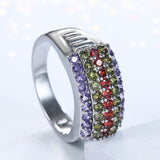 Multicolor CZ Five-Row Band Ring