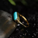 Turquoise-Look Bezel Thin Gold Ring