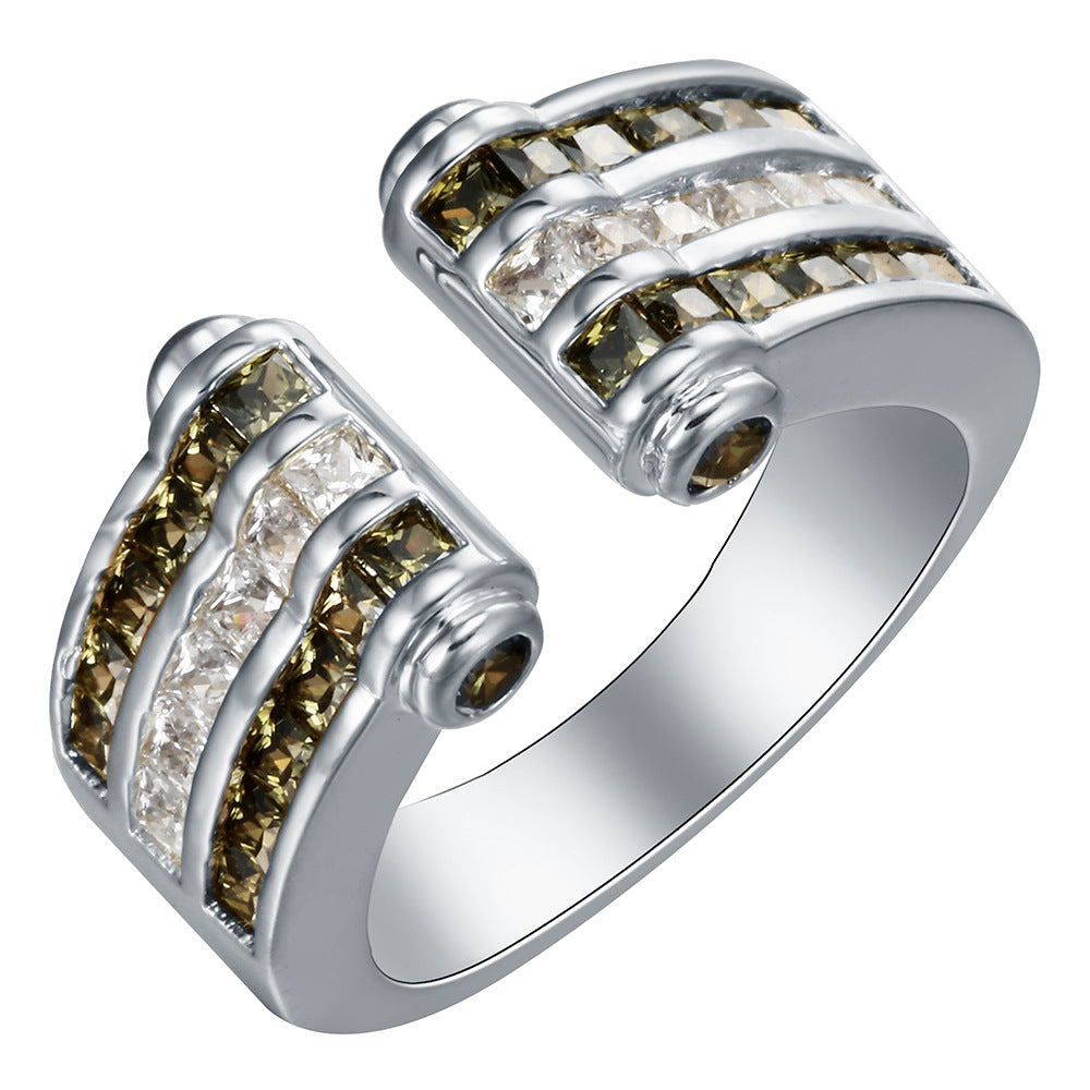 Olive and Clear Baguette CZ Open Ring
