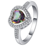 Rainbow Mystic Heart CZ Halo Jewelry Set