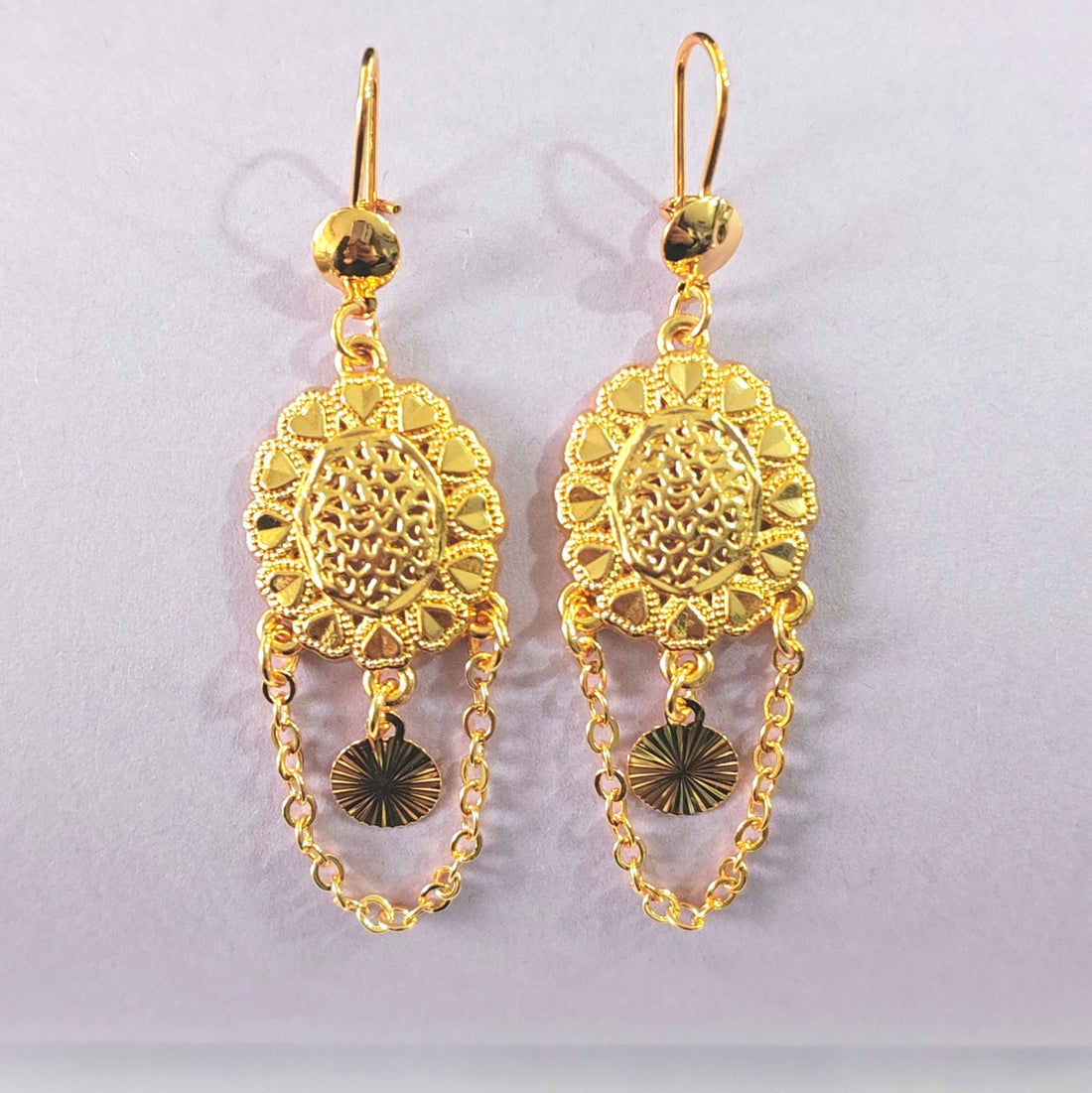 Sunflower Medallion Chain Drop Earrings