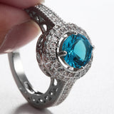 Aqua Round CZ Double Halo Filigree Ring