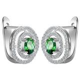 Green Oval CZ Double-Halo Leverback Earrings