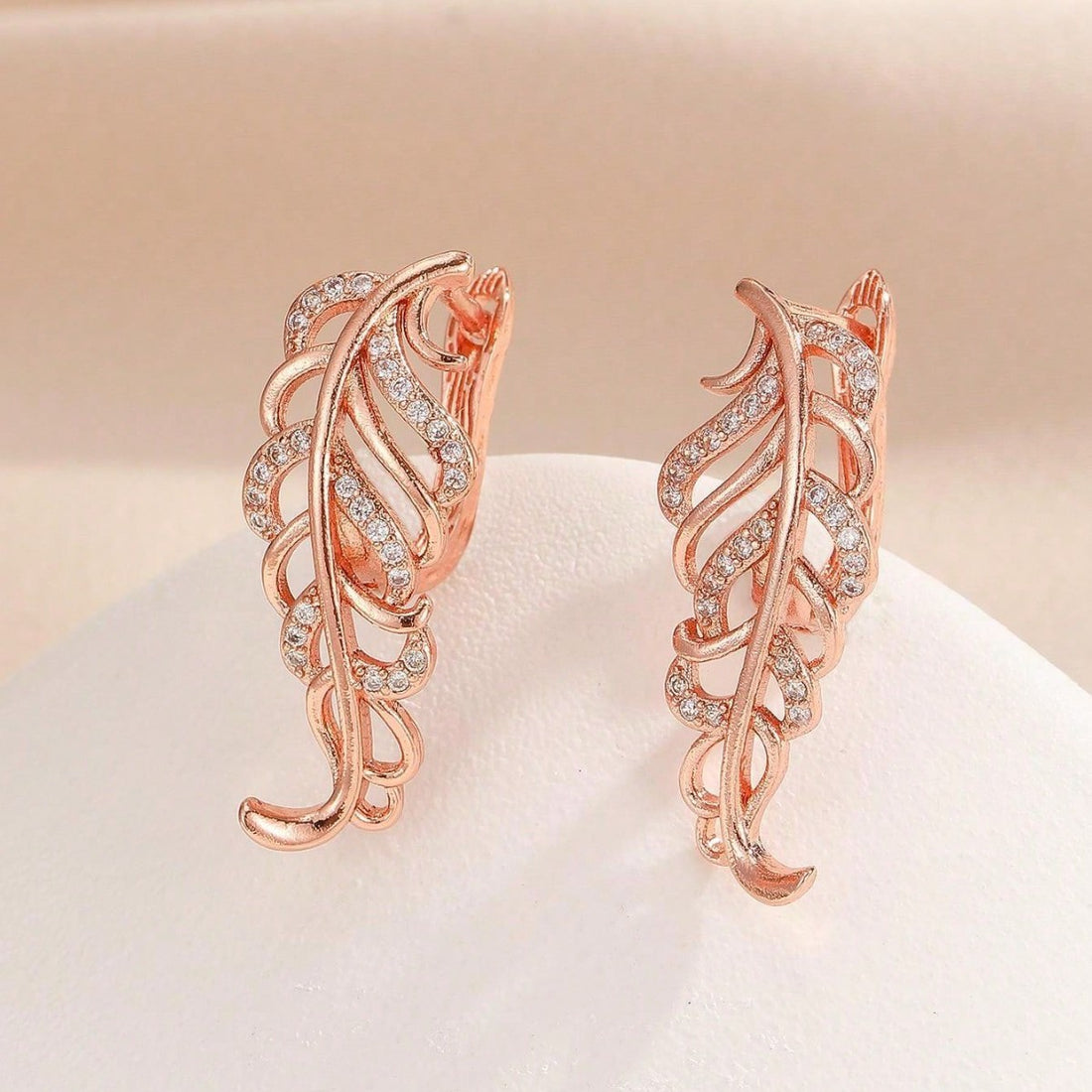 Rose Gold Pavé Leaf Climber Earrings