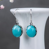 Turquoise-Look Oval Bezel Drop Earrings