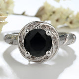 Black Round CZ Spiral Halo Ring