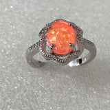 Red Opal-Look Oval Scalloped Halo Ring