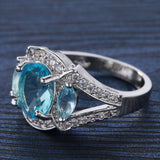 Aqua Oval CZ Three-Stone Pave Ring