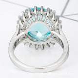 Aqua Oval CZ Sunburst Halo Ring