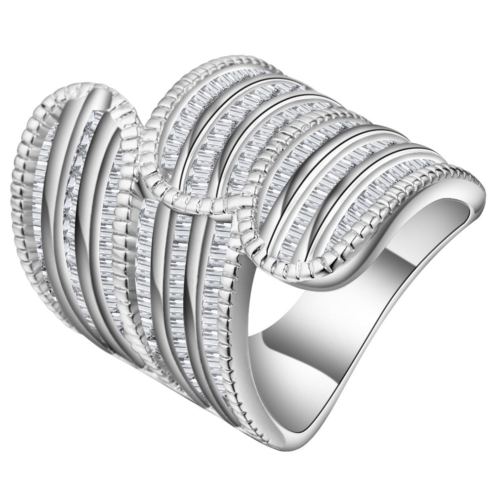 Baguette CZ Overlapping Wave Wide Ring