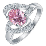 Pink Oval CZ Swirl Halo Ring