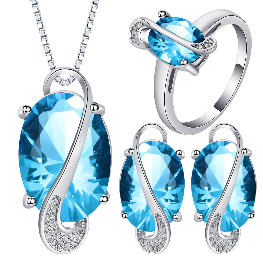 Aqua Oval CZ Swirl Wrap Jewelry Set