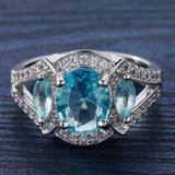 Aqua Oval CZ Three-Stone Pave Ring