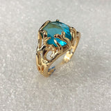 Aqua Oval CZ Molten Gold Statement Ring