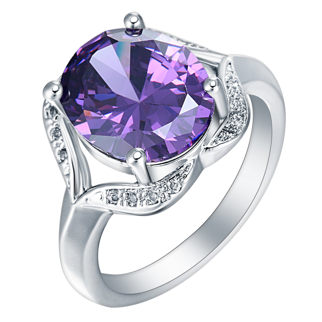 Purple Oval CZ Swirl Shoulder Ring